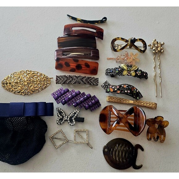 21 Mostly Vintage Hair Clips Barrettes, Faux Tortoise Shell, Rhinestone ... - Picture 15 of 15